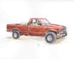 a drawing of a red pick up truck