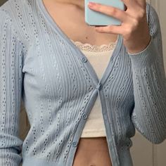 -One Size But Fits Like An Xs/S -Seen On Kaia Gerber! -Worn Once For Pics Nwot -Send Offers Need Gone Asap! Rare Color!!! Spring Blue Cardigan For Layering, Blue Spring Cardigan For Layering, Fitted Light Blue Sweater For Spring, Light Blue V-neck Cardigan For Spring, Fitted Light Blue Cardigan For Spring, Fitted Light Blue V-neck Sweater, Fitted V-neck Light Blue Sweater, Spring Blue V-neck Cardigan, Blue Fitted Buttoned Sweater