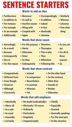 a poster with words and phrases to describe the different types of sentences in english