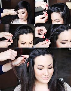 1. Gather a large section of your hair starting from one side of the crown of your head and sweeping to the other side. 2. Begin braiding three small strands from the top of this section. 3. As you braid add more strands from the original section. 4. Be sure to braid so that your hair wraps around the top of your head. 5. Finish by wrapping one strand around the entire braid, securing it in place. Top Hairstyles, 50 Plus, Gorgeous Hair, Pretty Hairstyles