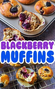 Blackberry muffins with a text title overlay. Homemade Muffins Recipe, Blackberry Muffins, Blackberry Muffin, Vegetarian Slow Cooker Recipes, Blackberry Recipes, Quick Treats, Vegetarian Soup Recipes