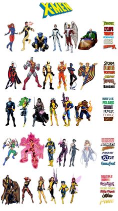 an advertisement for the x - men movie with various characters and their names on it