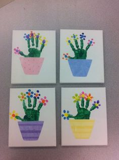 four cards with flowers and cactus in them