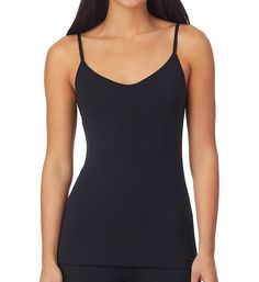 It's time to hit the town in this cute V-neck camisole. Perfect for layering under your favorite top! Made of modal and spandex. Camisole has V-neckline. Modal-blend knit adds an extra element of comfort and softness. Stretch knit moves with you. Cuddl Duds logo floats above lower left hem. Self-lined hem. Narrow, exposed elastic straps fully adjust with matte, coated metal hardware. Great for layering, especially in cold weather. Tagless. Pullover styling. Fitted. Cuddl Duds Women's Softwear wi Camisole With Built-in Bra For Loungewear, Tank Top With Delicate Straps For Loungewear, Loungewear Tank Top With Delicate Straps, Delicate Straps Tank Top For Loungewear, Tank Top With Built-in Bra For Loungewear, Elastane Camisole With Built-in Bra, Spaghetti Strap Tank Top With Built-in Bra For Loungewear, Stretch Camisole With Built-in Bra For Layering, Cami Tank Top With Delicate Straps For Loungewear