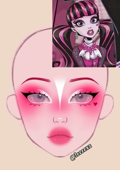 Draculaura Makeup Ideas, Makeup Looks Template, Draculaura Inspired Makeup, Monster High Draculaura Makeup, Draculaura Makeup Inspiration, Monster High Inspired Makeup, Pre Shower Makeup Ideas, Character Makeup Looks