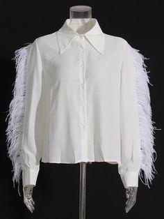 This feather-trimmed blouse adds a layer of luxurious style. Whether you choose to dress it up or down, it'll be sure to take your look to the next level! Material: Polyester Elasticity: Non Stretch Decoration: Feathers Closure Type: Single Breasted Modern Womens Fashion, Feather Trim, Female Fashion, Online Retail, Modern Woman, Single Breasted, Bride Groom, Looks Great, Blouses For Women