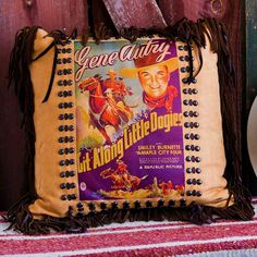 Gene Autry Leather Vintage Poster Pillow - Made in the USA - Your Western Decor Western Throw Pillows, The Cowboy Way, Vintage Western Decor, Leather Throw Pillows, Suede Pillows, Fringe Pillows, Contemporary Pillows, Western Movie, The Cowboy