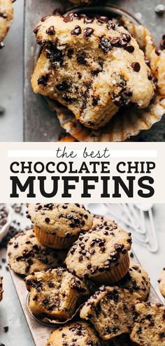 the best chocolate chip muffins recipe is in this collage and it's easy to make