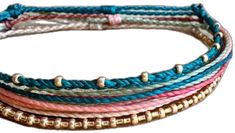 Casual Gold Friendship Bracelets For Festival, Bohemian Waxed Cord Friendship Bracelets For Vacation, Casual Gold Friendship Bracelets For Summer, Bohemian Beaded Bracelets With Nylon Cord For Beach, Everyday Bohemian Nylon Cord Jewelry, Casual Beaded Bracelets With Nylon Cord For Beach, Bohemian Nylon Cord Bracelets For Beach, Trendy Waxed Cord Jewelry For The Beach, Casual Gold Friendship Bracelets