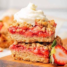 strawberry crisp bars stacked on top of each other