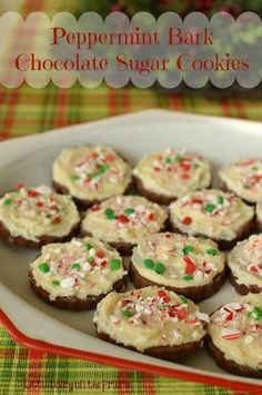 peppermint bark chocolate sugar cookies on a plate