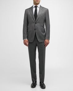 Find CANALI 150s Wool Tic Suit on Editorialist. Canali suit in twotone tic weave Modern fit 150s luxury wool twill Made in Italy Jacket: Notched lapels; buttonhole at left lapel Twobutton closure Chest welt pocket Hip flap pockets Unfinished sleeves Doublevented back Trousers: Regular rise Flat front Side slip pockets Back welt pockets Full length Straight legs Unfinished hem to be tailored to desired length Luxury Flat Front Business Casual Suits, Luxury Single Breasted Suit For Business Casual, Luxury Single-breasted Business Casual Suit, Tailored Suits With Pressed Crease For Business Meetings, Tailored Suit With Pressed Crease For Business Meetings, Luxury Business Casual Suits With Welt Pockets, Luxury Business Casual Suits With Concealed Placket, Luxury Single Button Suits For Business Casual, Luxury Notch Lapel Suits For Business Meetings