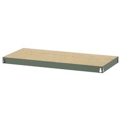 the shelf is made from wood and has metal brackets on each side, along with an attached