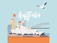 an illustration of australia with the sydney opera