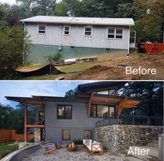 before and after photos of a house being built