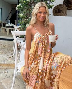 If you missed out on our recent Renew Patchwork Strappy Dress then this one is just for you. A new style for us, the Freda Strappy Maxi Dress easily slips over the head making it the most effortlessly cool throw on and go piece. A patchwork print of flowers in full bloom spread across the soft and floaty fabric as if it were plucked from a daydream. Adjustable straps with a tie at the front and a fixed back mean you can customise the height at which the dress sits to suit your own body shape. Pa Summer Maxi Dress Boho, Strappy Maxi Dress, Maxi Dress For Women, Floral Dress Casual, Strappy Dress, Patchwork Print, Summer Boho, Womens Tops Summer, Strappy Dresses