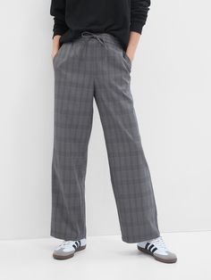 Mid Rise Easy Wide-Leg Twill Pants | Gap Factory Casual Striped Pants For Business Casual, Casual Striped Bottoms For Fall, Twill Weave, Twill Pants, Plaid Pants, Mid Rise, Gap, Wide Leg, Stripes