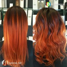 Balayage Orange Hair, Dark Roots Orange Hair Balayage, Orange Ombré Hair, Orange Hair Dark Roots, Dark Roots Copper Ends, Orange Bayalage Hair, Orange Hair Ombre, Orange Balayage Hair