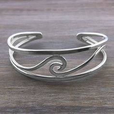 Curling Wave Cuff Bracelet Adjustable Cuff Bracelet With Polished Finish, Elegant Adjustable Wavy Bracelets, Modern Wavy Silver Jewelry, Elegant Adjustable Wavy Bangle, Adjustable Wavy Sterling Silver Jewelry, Adjustable Silver Bangle With A Modern Twist, The Deep Ocean, Jewelry Hacks, Accessorize Jewellery