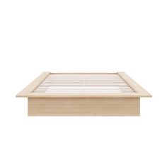 a bed frame with wooden slats on top