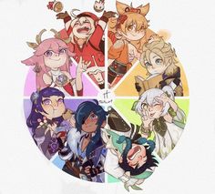 an image of some anime characters in a circle