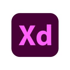 the xd logo is shown in pink on a purple square with white letters that read,