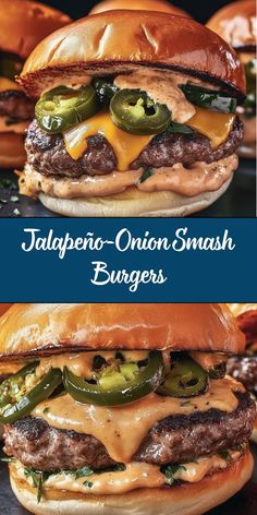 These Jalapeño-Onion Smash Burgers combine the classic smash burger technique with the bold flavors of caramelized onions and spicy jalapeños. The result is a juicy, flavorful burger with a crispy exterior, perfect for spice lovers and burger enthusiasts alike. Jalapeno Smash Burger, Crazy Burger Recipes, Caramelized Jalapenos, Smash Burger Tacos Blackstone, Creole Burgers, Smash Burger Ideas, Ninja Combi Meals, Hamburger Sandwich Recipes