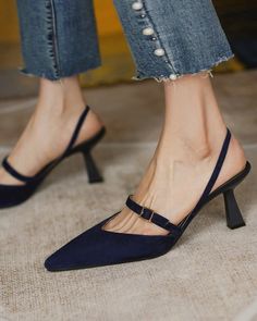 Pointed Toe Slingback Suede Pyramid Heels – verytown Pyramid Heels, Casual Wedding Shoes, Pink Tracksuit, Crewneck Sweatshirt Women, Design Moda, Chic Type, Slingback Shoes, Pointed Toe Heels, Turtle Neck Dress