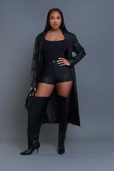 Born For This Faux Leather Shorts - Black - Swank A Posh Fashion Mark, Faux Leather Shorts, Mock Neck Bodysuit, Square Neck Bodysuit, Halloween Looks, Tall Girl, Leather Shorts, Black Bottoms, Black Bodysuit