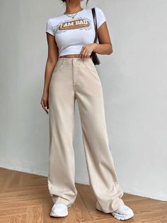 Cropped Shein, Moda Shein, Wide Leg Trousers Outfit, Outfit Shein, High Waisted Pants Outfit, High Waisted Wide Leg Jeans, Legs Outfit