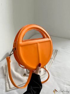 BirdinBag - Textured Round Handbag: Stylish and Versatile Shoulder Bag with Personality Round Handbag, Circle Bag, Orange Bag, Word Wrap, Style Minimalist, Crossbody Shoulder Bag, Cross Body Handbags, 1 Inch, Pu Leather