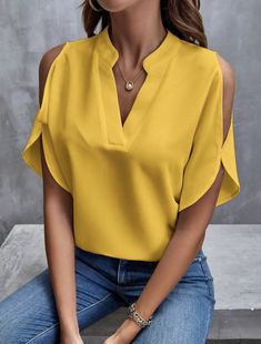 Women Blouses, Yellow Fashion, Shoulder Shirts, African Fashion Dresses, African Fashion