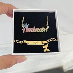 Material: Copper. Color: Gold. Necklcae Chain Length: 14",16",18",20",22". Bracelet Chain Length: 5.5",6.5",7.5",8.5". Process: Gold plated. Recipient: Woman, Mom, Wife, Girl Friend, Children, Family. Product Type: Personalized Jewelry. Gift Type: Set. Occasions: Valentine's Day, Mother's Day, Christmas, Birthday, etc. Jewelry Type: Name Necklace, Name Bracelet. Brand: Silviax Jewelry. Item: 2023S0107 Multicolor Name Bracelet For Gifts, Personalized Multicolor Jewelry For Birthday Gift, Personalized Multicolor Name Necklace As Gift, Personalized Multicolor Name Bracelet As Gift, Multicolor Name Bracelet For Mother's Day Gift, Customized Multicolor Jewelry For Birthday Gift, Customizable Multicolor Name Necklace As Gift, Multicolor Jewelry For Mother's Day Personalized Gift, Customized Multicolor Jewelry For Jewelry Making