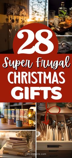 christmas gifts that are under the tree with text overlay saying, 28 super frugal christmas gifts