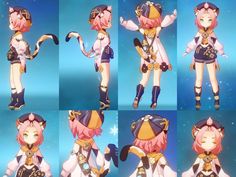 several images of an anime character in various poses