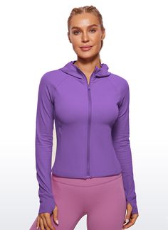 Butterluxe collection features super soft and stretchy high-quality fabric. This full zip-up hooded jacket with thumbholes, zip pockets and underarm gussets, which keeps you warm and comfy. Ideal for low-impact activities or daily wearing. Feature & Fitting: 
 Butterluxe collection 
 Designed for low-impact workouts or daily wear 
 Slim fit, waist length 
 Full zip, side zip pockets 
 Thumb holes, underarm gussets 
 Fabric: 
 Extremely Soft, luxurious comfort and lightweight 
 Ultra stretchy Low Impact Workout, Waist Length, Hooded Jacket, Side Zip, Daily Wear, Quality Fabric, Zip Pockets, Lilac, Zip Ups