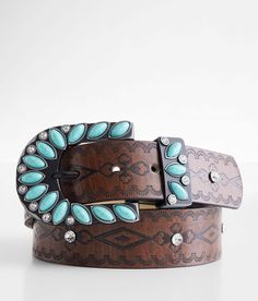 "BKE Turquoise Western Belt - Brown Medium, Women's Brownturquoise Rhinestone faux leather 1 1/2" belt. 70% Polyurethane 20% Glass 10% Iron. Wipe with a damp cloth only. Apparel & Accessories" Large Belt Buckle, Western Belts For Women, Turquoise Belt Buckle, Turquoise Belt, Cowgirl Accessories, Turquoise Western, Clothing Wishlist, Western Jeans, Cowgirl Jewelry