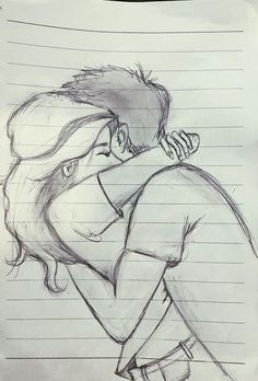 a pencil drawing of a man hugging a woman