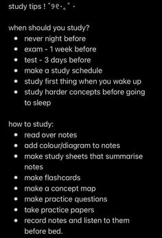 a black background with text that says study tips