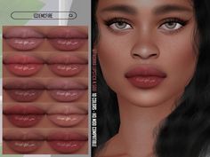 an animated image of a woman's lips with different shades and shapes on her face