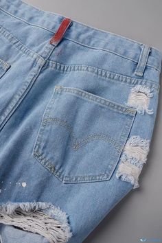 OrcaJump - Mid-Waist Denim Shorts with Casual Print and Distressed Details in Light Blue (Subject to Actual Product) Contemporary Light, Distressed Denim Shorts, Contemporary Lighting, Denim Outfit, Distressed Denim, Denim Shorts, Light Blue, Media, Blue