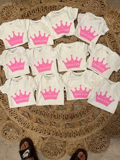 These monthly baby onesies make the perfect baby shower gift! Custom colors available. You will get 13 onesies ranging from Newborn-12 months. Pink Onesie With Letter Print For First Birthday, Personalized Cute Onesie For First Birthday, Pink Onesie For Birthday In Spring, Pink Fitted Onesie For Birthday, Customizable Cute Bodysuit For Birthday, Cute Pink Onesie For Gender Reveal, Customizable Cute Birthday Bodysuit, Cute Birthday Onesie With Custom Print, Cute Custom Print Birthday Onesie