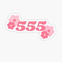 the number 555 with pink flowers sticker is shown on a white background,