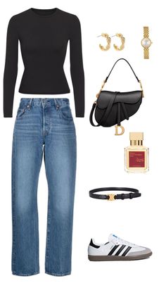 a woman in black shirt and jeans with accessories