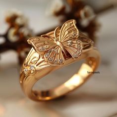 14k Real Solid Yellow Gold Butterfly Ring, 14k Solid Gold Women Dainty Butterfly Ring, Butterfly Symbol Gemstone Gold Ring for Women Metal = 925 Silver Item =  Butterfly Ring Color = Yellow, Rose, White, Black Rhodium Quantity = 1  Stone = Moissanite Ring Size - Select the Variations  Suren Jewels  💓PRODUCTION TIMES: Our all design are made to order. We need 8 to 10 days for making and delivery depend on shipping method you select. 💓Our entire jewelry collection is handmade. 💓We only utilise authentic materials. It doesn't bring to any skin issues. 💓Nickel free 💓We offer our Customers 30 Days return policy We enjoyed designing special jewelry pieces for your special occasions. On a great day, I wish you could share the happiness with an absolutely perfect gift. Every order will be car Butterfly Gold Ring, Butterfly Wedding Ring, Butterfly Symbol, Gemstone Gold Ring, Gold Butterfly Ring, Ring Butterfly, Design Triangle, Dainty Butterfly, Gold Ring For Women