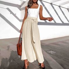 Split Striped Lady Wide Leg Pants Casual Linen Pants, Street Fits, Summer Pants Women, Academia Style, What To Wear Today, Usa Dresses, Pantalon Large, Ankle Length Pants, Casual Lace