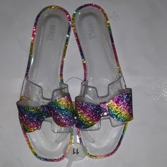 Multicolored Rhinestone Jelly Slippers. Clear In Color. Jelly Sandals, Jelly, Slippers, Women Shoes, Sandals, Silver, Women Shopping, Color