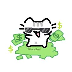 an image of a cat with sunglasses on and money coming out of its mouth that says basilella