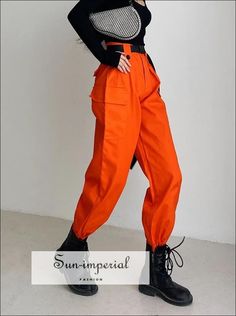 PLEASE CHECK SIZE CHART FOR EACH ITEM INDIVIDUALLY IN THE ITEM'S DESCRIPTION - CLOTHING MAY RUN SMALL/SHORT AS IT IS ASIAN SIZE ! How to measure Length:Ankle-Length Pants Material:Nylon Closure Type:Elastic Waist Front Style:Flat sun-imperialpants181005778,pants180806705,pants181009755 Waist Type:Mid Gender:Women Pattern Type:Solid Style:Casual Fabric Type:Broadcloth Pant Style:Cargo Pants Fit Type:REGULAR Decoration:Pockets UID:181023231 Fabric:Fabric has no stretch Pant Type:Tapered/Carrot Wai Orange Cotton Cargo Bottoms, Cotton Cargo Bottoms In Orange, High Waist Orange Pants With Pockets, Orange Pants With Pockets For Spring, Orange Summer Cargo Pants With Pockets, Orange Cargo Pants For Summer, Trendy Orange Bottoms With Pockets, Trendy Orange Pants With Pockets, Orange Bottoms For Spring Streetwear