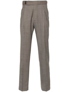 coffee brown virgin wool blend houndstooth pattern waist tabs pleat detailing pressed crease two side slit pockets two rear welt pockets concealed fly and button fastening Houndstooth Pattern, Coffee Brown, Tailored Pants, Tailored Trousers, Welt Pockets, Welt Pocket, Bottoms Pants, Wool Blend, Trousers